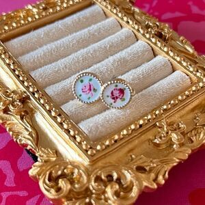 Vintage Floral Rose Guilloche Clip Earrings